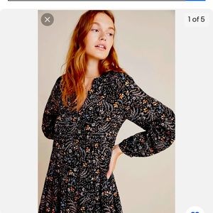 Anthropology Maeve Long Sleeve Floral Dress